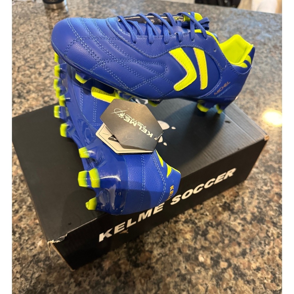 Kelme Michel Soccer Cleats Mens 7 Blue Neon Yellow Firm Ground FG Shoes New